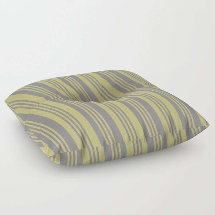 Gray and Dark Khaki Colored Lines Pattern Floor Pillow