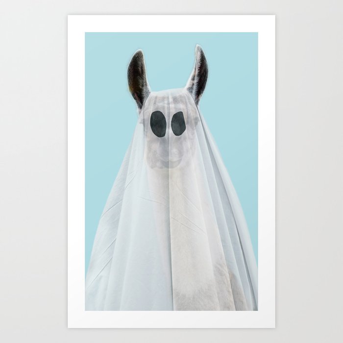 Animal ghost llama in blue Art Print