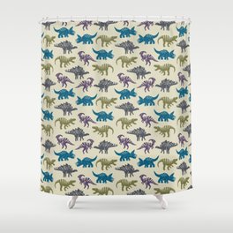 Linocut Dinosaurs - Light Background Shower Curtain