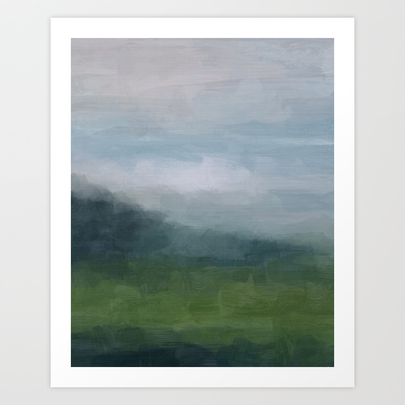 Gray Blue Navy Indigo Grass Green Abstract Painting Wall Art