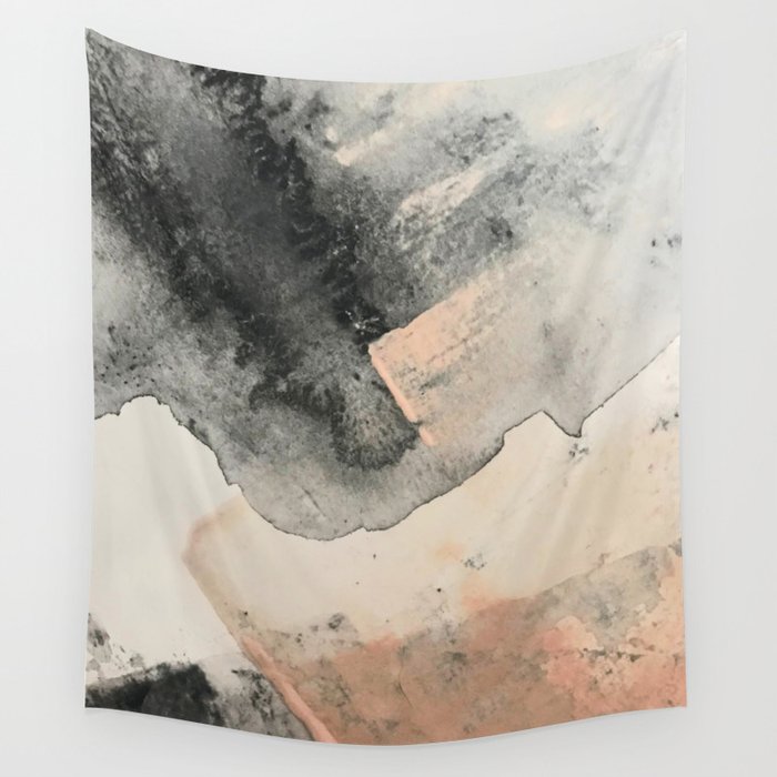 Peace and Quiet [2]: a pretty, minimal abstract piece in gray and peach by Alyssa Hamilton Art Wall Tapestry