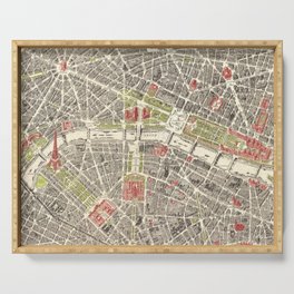 Paris, France City Map Vintage Poster, Eiffel Tower, Notre-Dame, Champs-Elysees, Arc de Triomphe, Latin Quarter Serving Tray