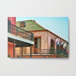 Flags on the Balcony Metal Print | Shutteredwindows, Color, Castironfence, Frenchquarter, Balconies, Pink, Digital, Photo, European, Sky 