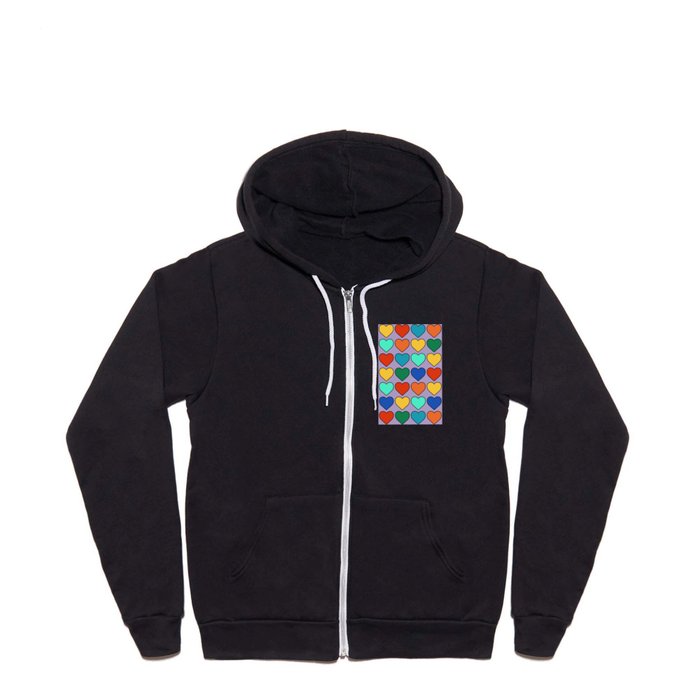 All the Love Multicolor Hearts Pattern on Lavender Full Zip Hoodie