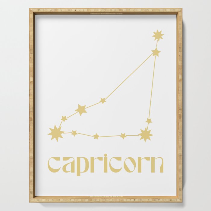 Capricorn Sign Star Constellation Art, Retro Groovy Gold Font, Wall Decor Serving Tray