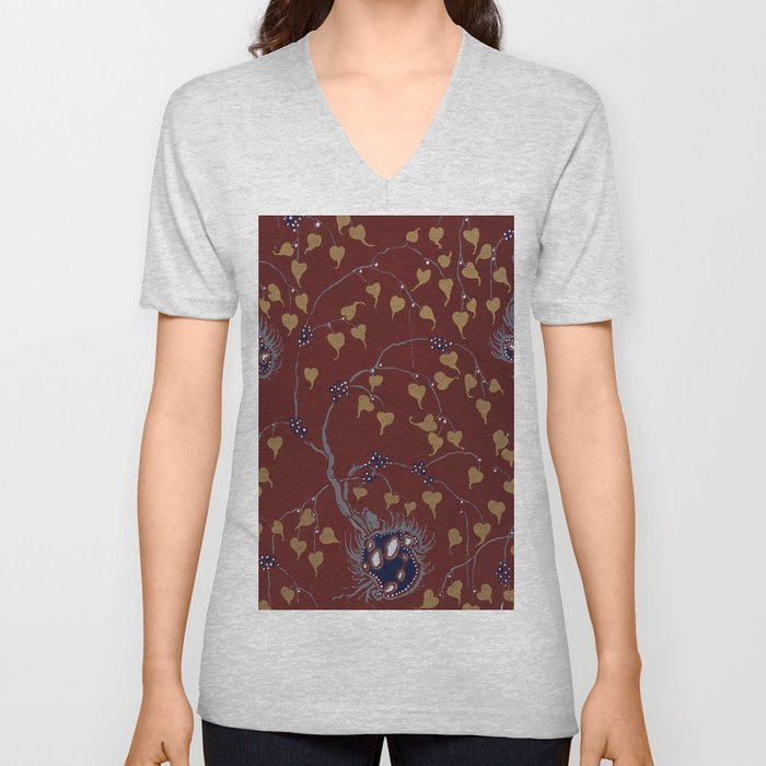 Art Nouveau Flower pattern pochoir print in oriental style V Neck T Shirt