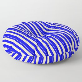 [ Thumbnail: Tan & Blue Colored Stripes/Lines Pattern Floor Pillow ]