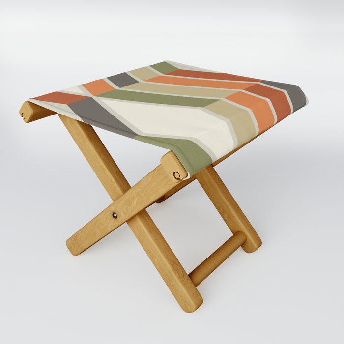 Mid Century Modern Diagonal Stripes Green Orange Folding Stool