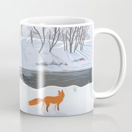 Fox in the winter forest hunting a duck Mug