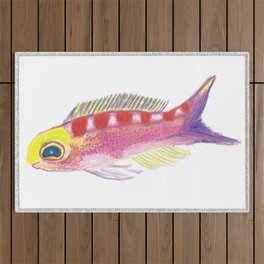 Happy Fishy Colored Pencil Drawing of a Saddled Anthias Fish Outdoor Rug