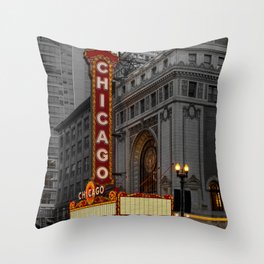 Chicago Theatre Sign Downtown State Street Historic Theater Marquee Throw Pillow