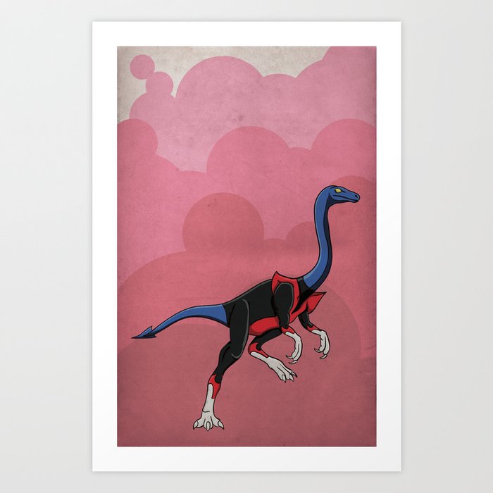 Nightcrawlimimus - Superhero Dinosaurs Series Art Print | Drawing, Pop-art, Comic, Illustration, Animals, Comics, Illustration, Pop-art
