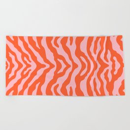 Zebra Wild Animal Print Orange and Pink Beach Towel