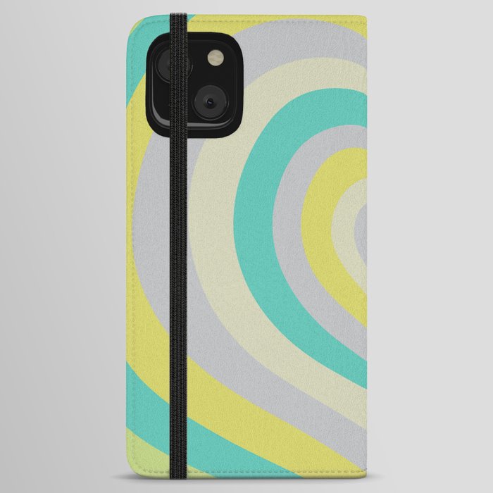 Retro Groovy Love Hearts - blue lime grey  iPhone Wallet Case