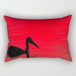 A pelican silhouette, red dawn - landscape Rectangular Pillow