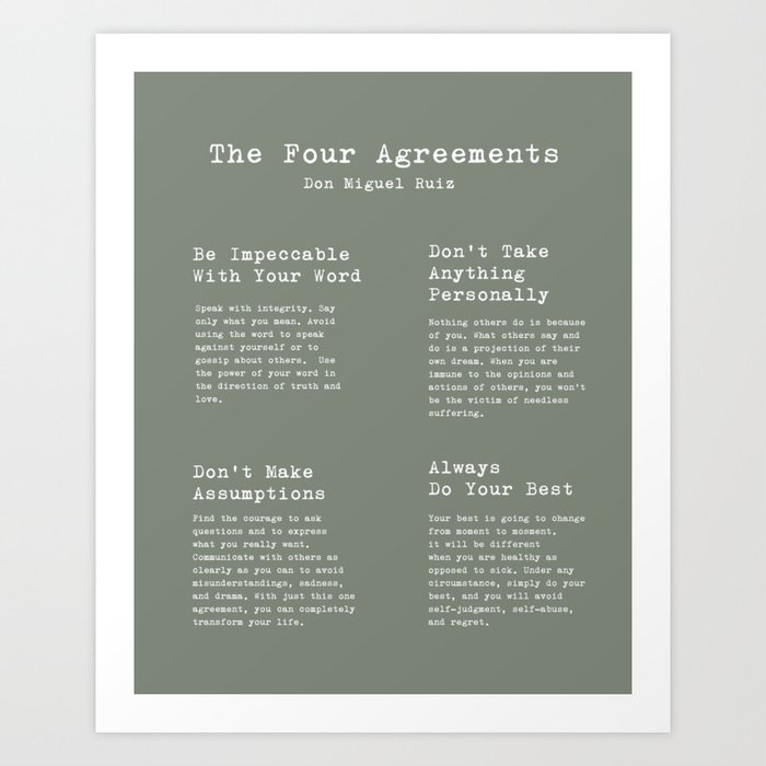 The Four Agreements Green Art Print by The Art of the Pause
