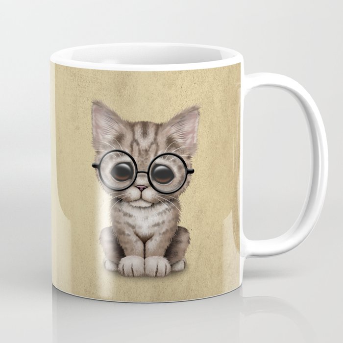 Cute Brown Tabby Kitten Wearing Eye Glasses Coffee Mug by Jeff