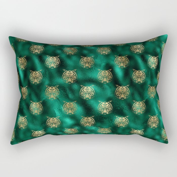 Green Gold Tiger Pattern Rectangular Pillow