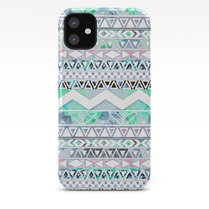 Teal Girly Floral White Abstract Aztec Pattern Iphone Case