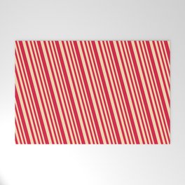 [ Thumbnail: Beige and Crimson Colored Lined Pattern Welcome Mat ]