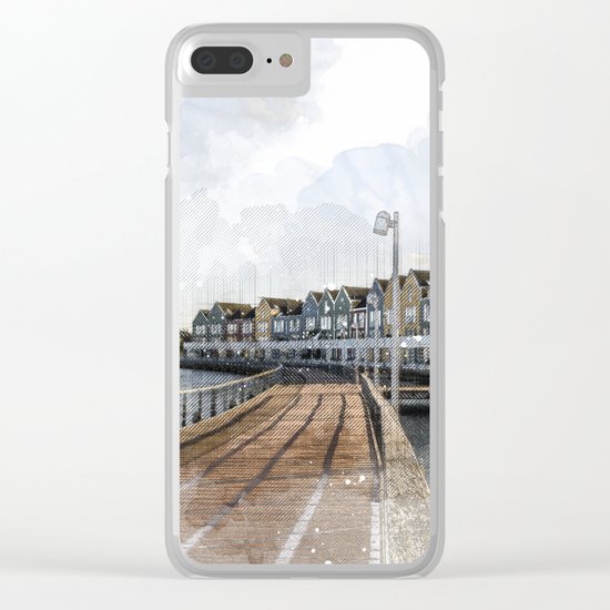 Rainbow Houses. Architectural watercolor and ink drawing Clear iPhone Case