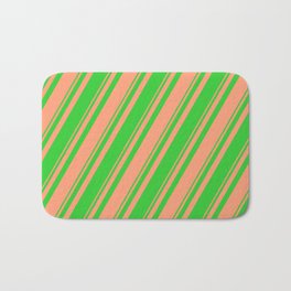 [ Thumbnail: Light Salmon & Lime Green Colored Lines Pattern Bath Mat ]