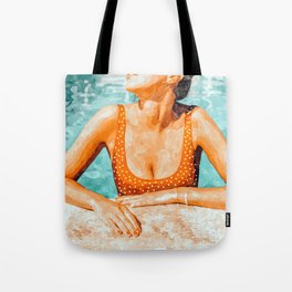 Mi Bebida Por Favor | Modern Bohemian Woman Summer Swim | Swimming Pool Watercolor Fashion Painting Tote Bag