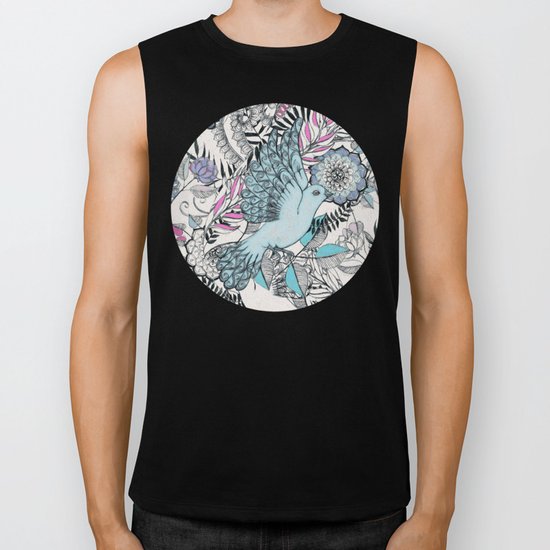 Flight of Fancy - pink, teal, cream Biker Tank