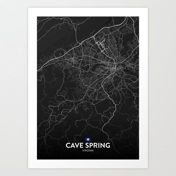 Cave Spring, Virginia, United States - Dark City Map Art Print