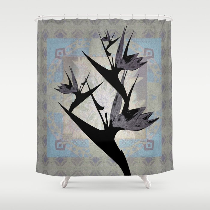 Subtle Silhouette Bird Of Paradise Grey Boho Print Shower Curtain
