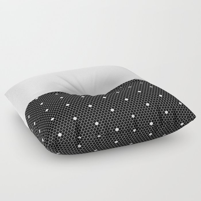 White Polka Dots Lace Horizontal Split on Black Floor Pillow