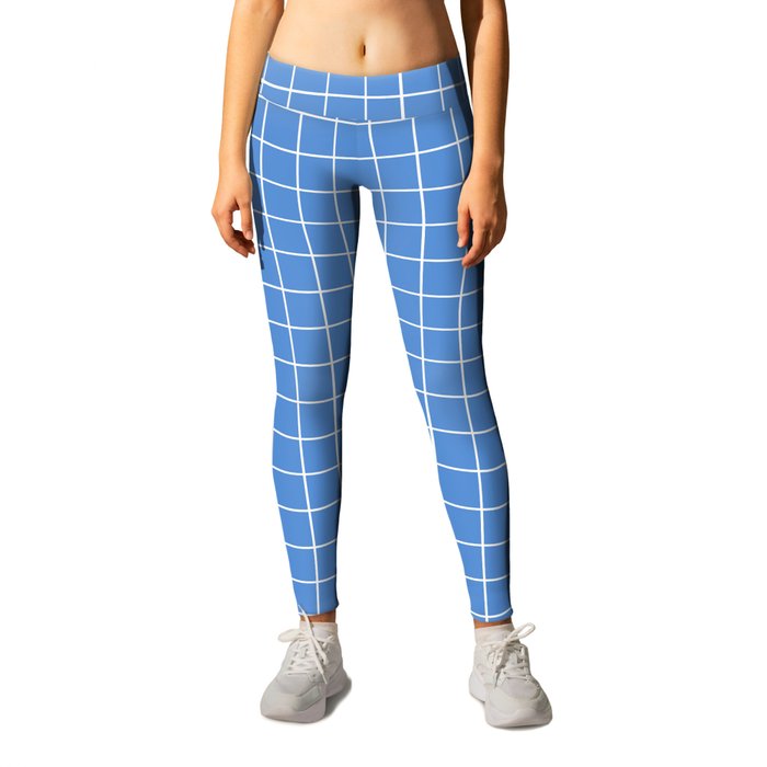 Grid Pattern - azure blue and white - more colors Leggings