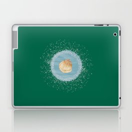 Watercolor Seashell and Blue Circle on Green Laptop Skin