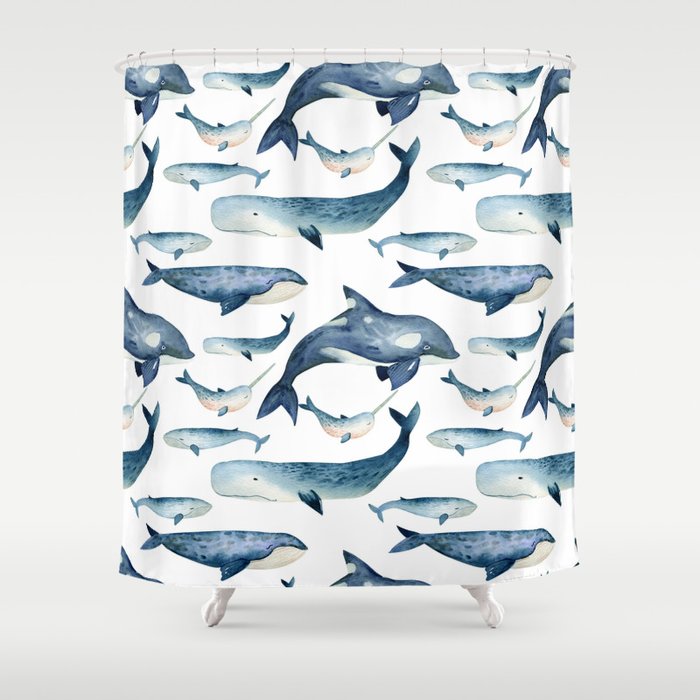 Whales Family Pattern Shower Curtain