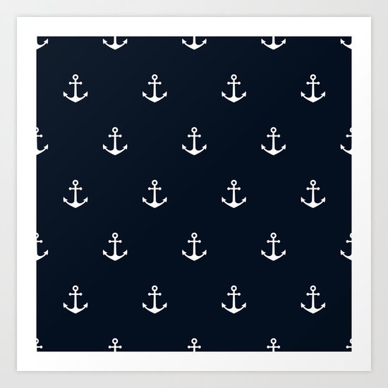 Dark Blue Anchor Pattern Art Print