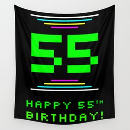 [ Thumbnail: 55th Birthday - Nerdy Geeky Pixelated 8-Bit Computing Graphics Inspired Look Wall Tapestry ]