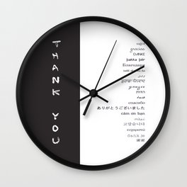 Multilingual Thank You Wall Clock | Typography, Black and White, Vintage, People 