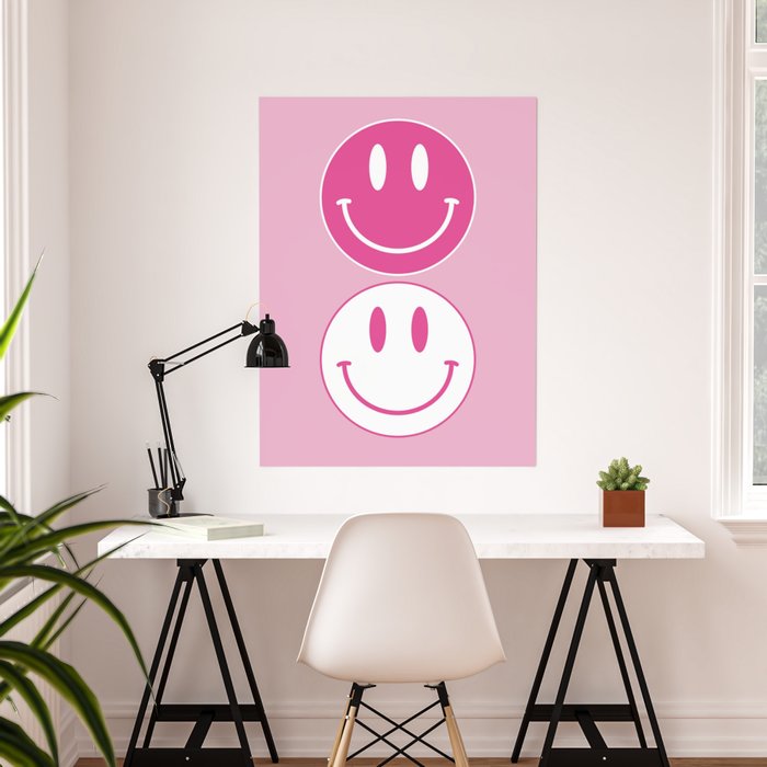 Large Pink and White Smiley Face - Preppy Aesthetic Decor Comforter by  Aesthetic Wall Decor by SB Designs