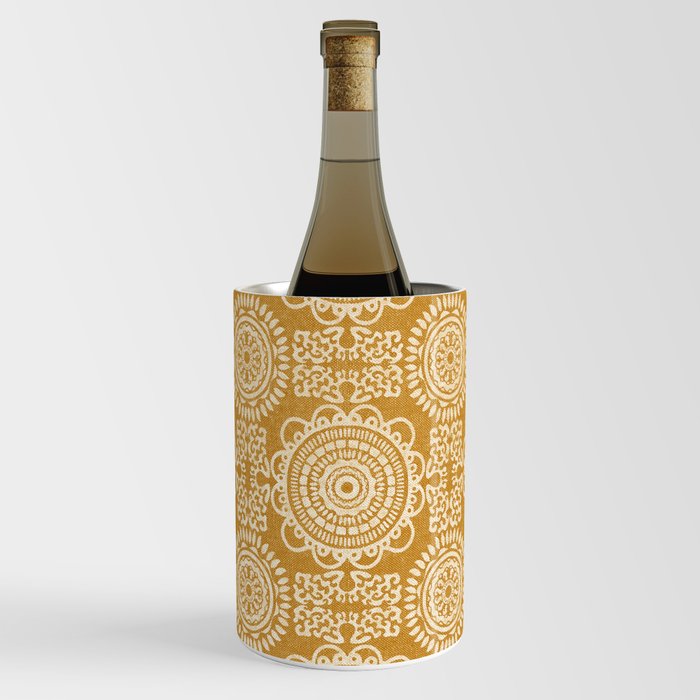 antheia floral tile - white on mustard Wine Chiller