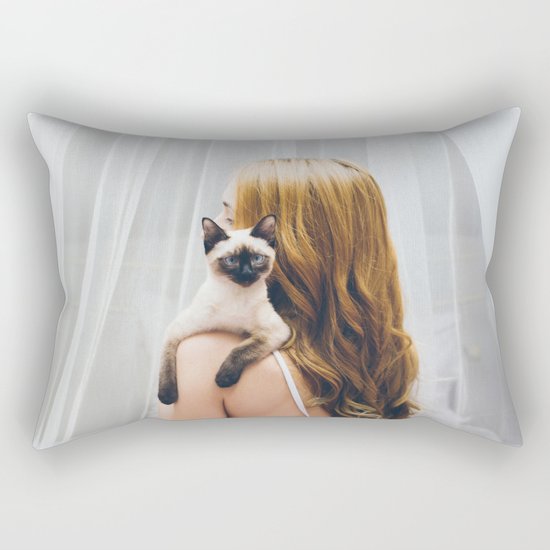 Woman and kitty Rectangular Pillow