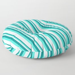 [ Thumbnail: Teal, Turquoise, and Light Cyan Colored Stripes Pattern Floor Pillow ]