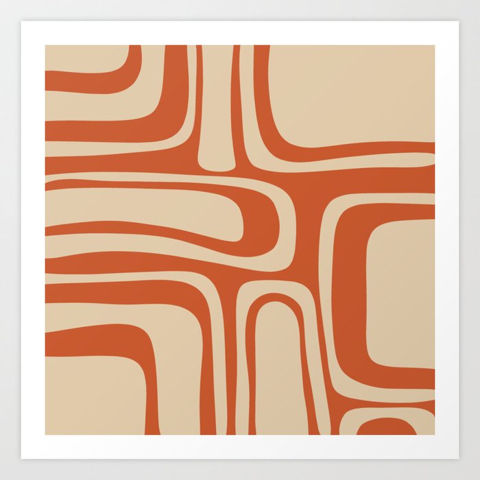 Palm Springs - Midcentury Modern Retro Pattern in Mid Mod Beige and Burnt Orange Art Print