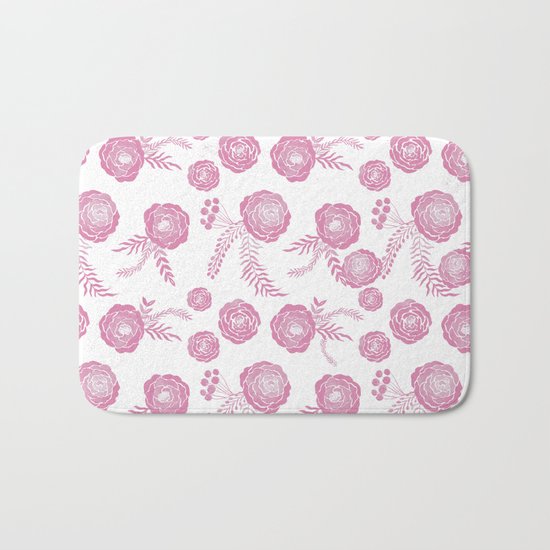 Peony Pattern Pink Bath Mat