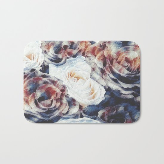 Roses print in retro drawing style watercolor digital Bath Mat