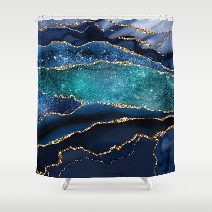 Blue Night Galaxy Marble Shower Curtain