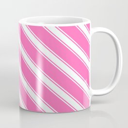 [ Thumbnail: Hot Pink and Mint Cream Colored Striped/Lined Pattern Coffee Mug ]