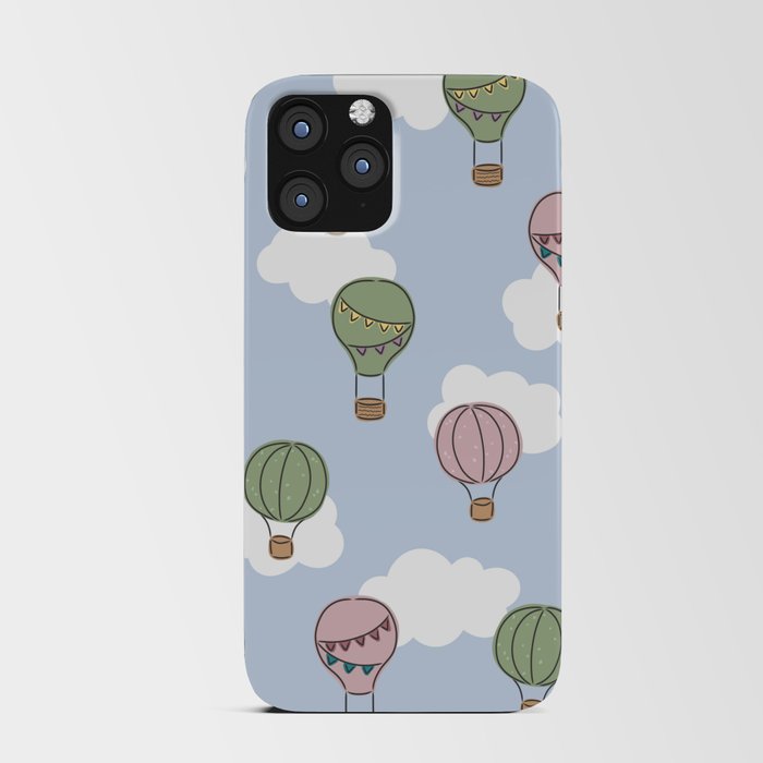 Hand drawn hot air balloons, transportation for adventure seekers on sky blue iPhone Card Case