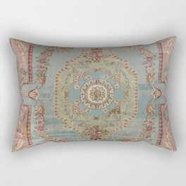 Antique French Rose Blue Aubusson  Rectangular Pillow