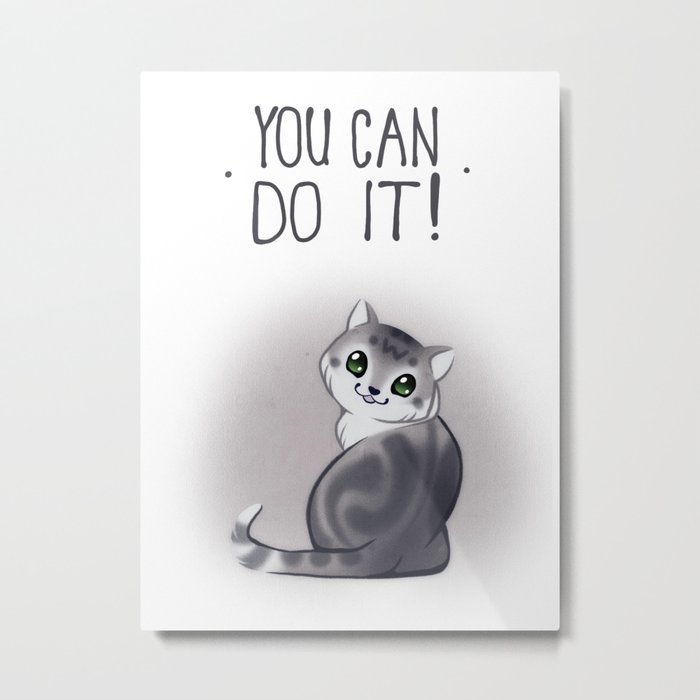 You Can Do It Motivational Fluffy Cat Wall Clock Metal Print By