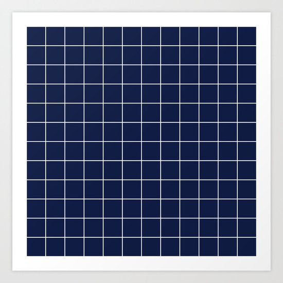 Indigo Navy Blue Grid Art Print